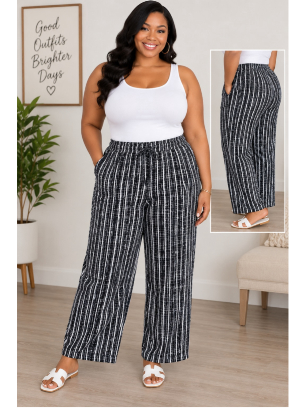 Torrid Black White Striped Wide Leg Pants Women’s Size 00/M